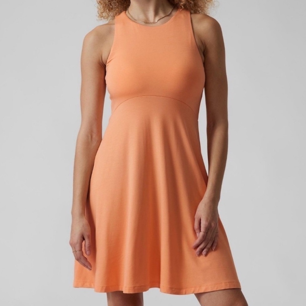 Athelta Santorini Thera Athleisure Dress Large Petite Orange Sleeveless modal
